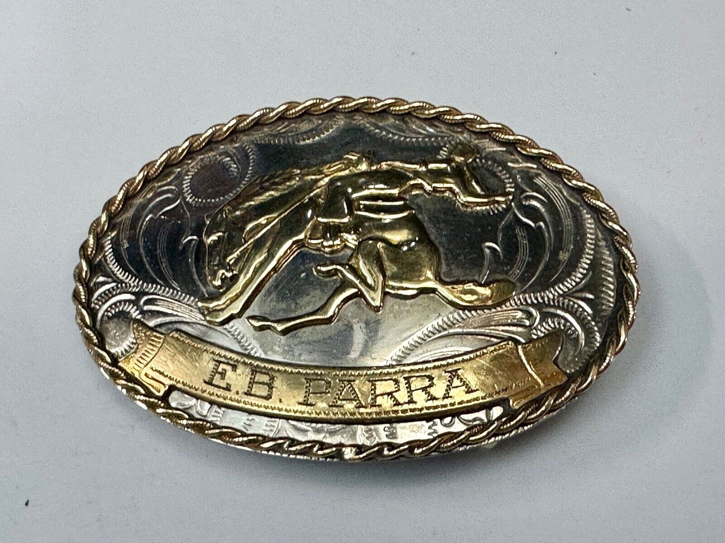 Vintage German Silver Bucking Saddle Bronc Western Cowboy Engraved belt buckle