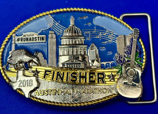2018 Austin Texas RunAustin Finisher Half Marathon belt buckle