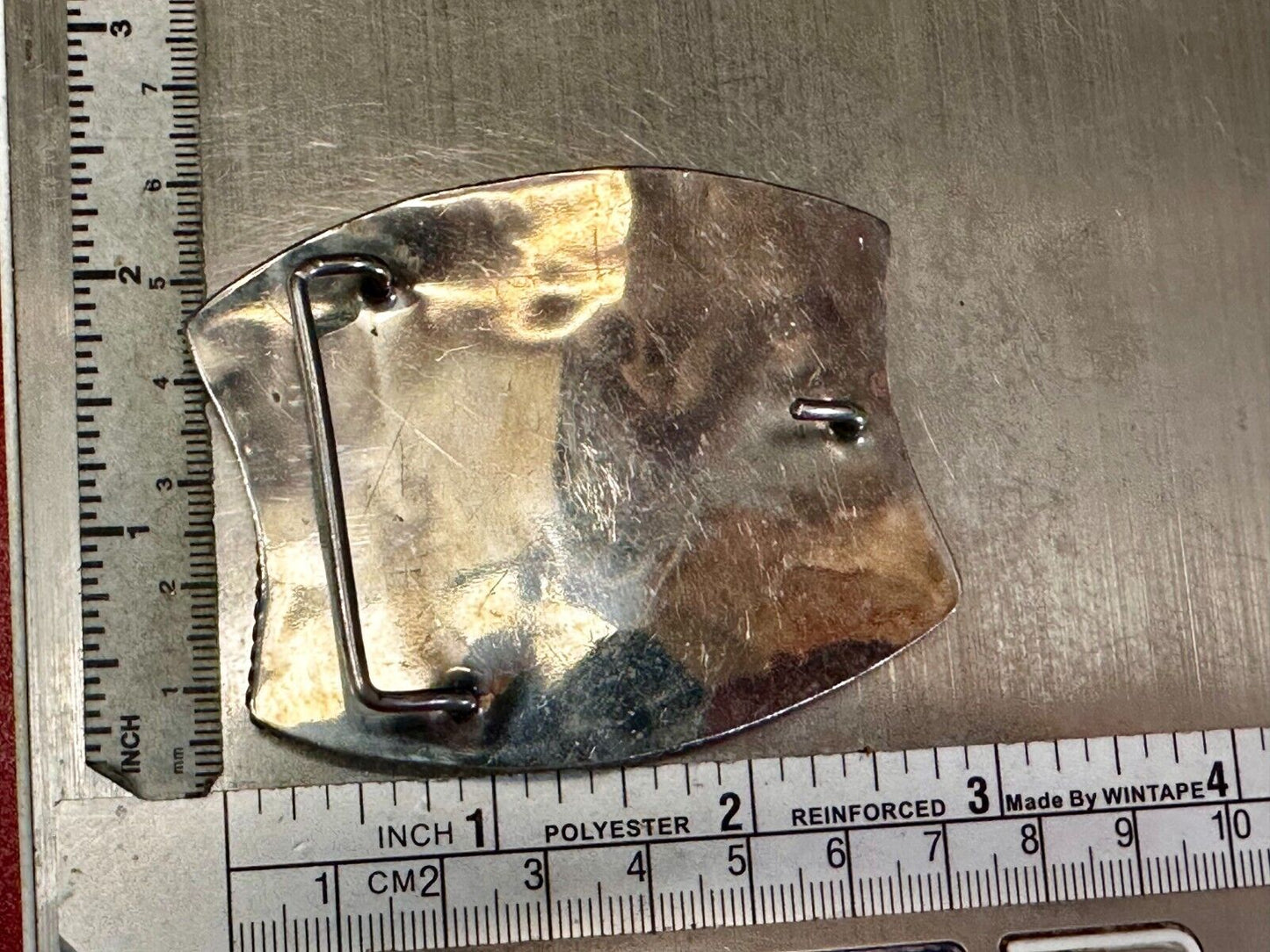 Antique Etched Bronco Mother of Pearl Inlay Artisan Silver? Belt Buckle