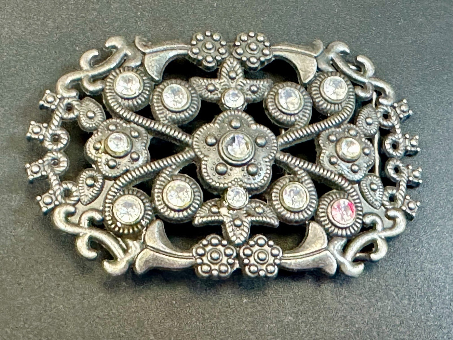 Victorian Style Chunky Clear  Rhinestone Accents See Through Vintage Belt Buckle