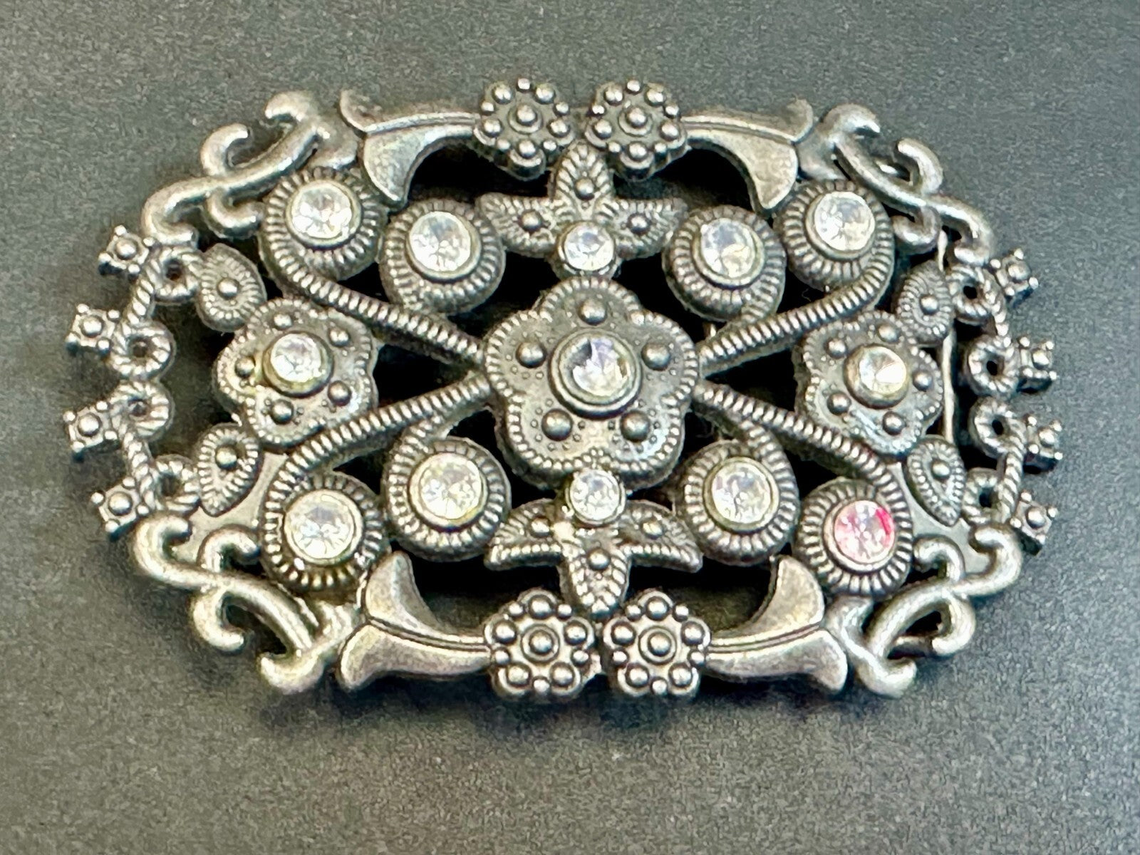 Victorian Style Chunky Clear  Rhinestone Accents See Through Vintage Belt Buckle