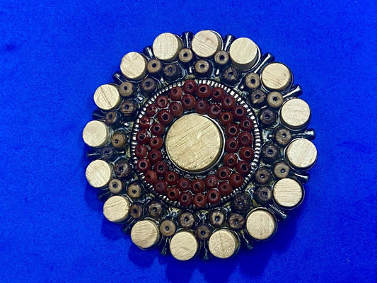 Unique Faux Wood Beads In Circular Pattern Cut Out Belt Buckle 