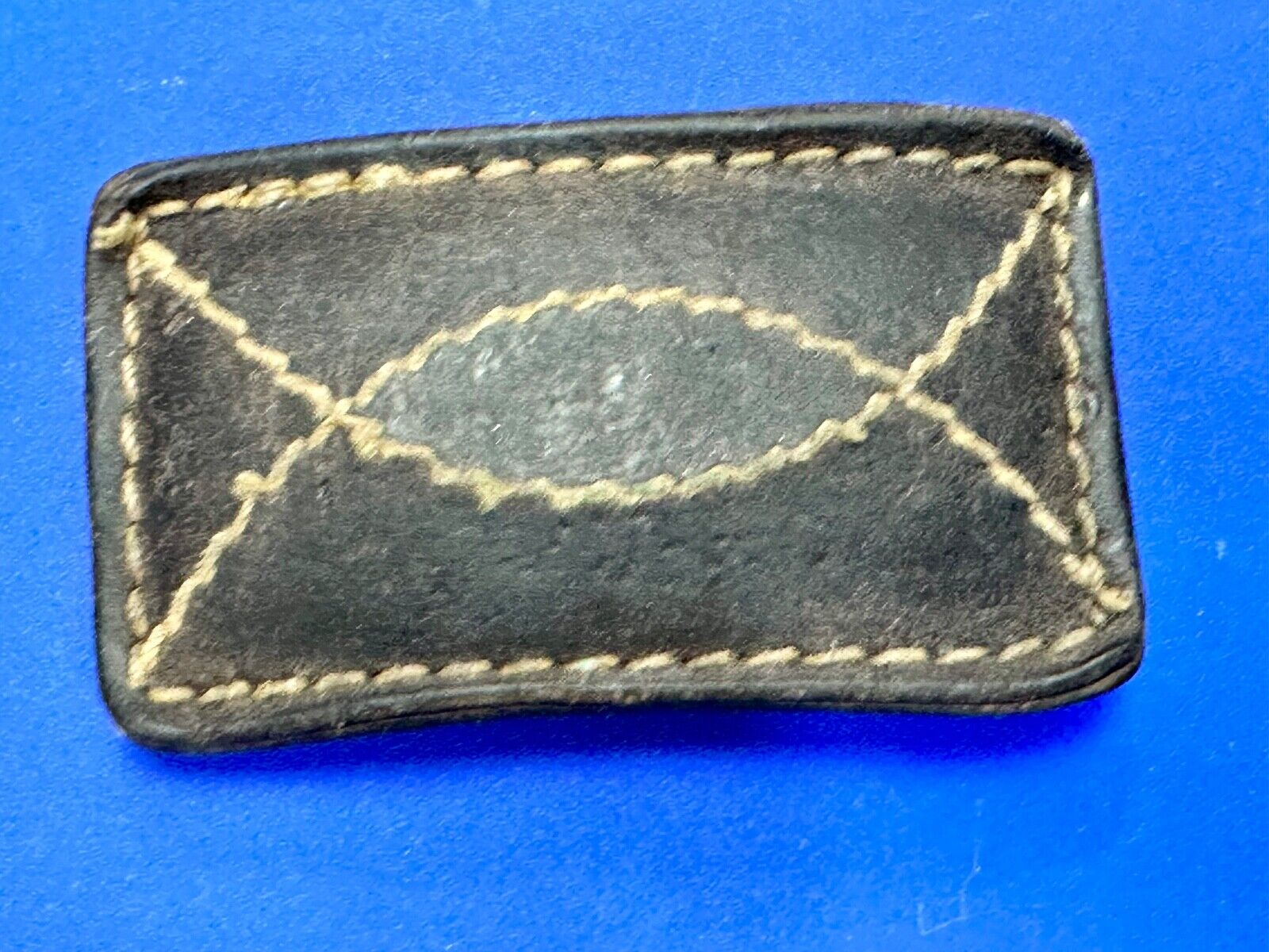 Vintage brown leather stitched Belt Buckle - to wear or restore