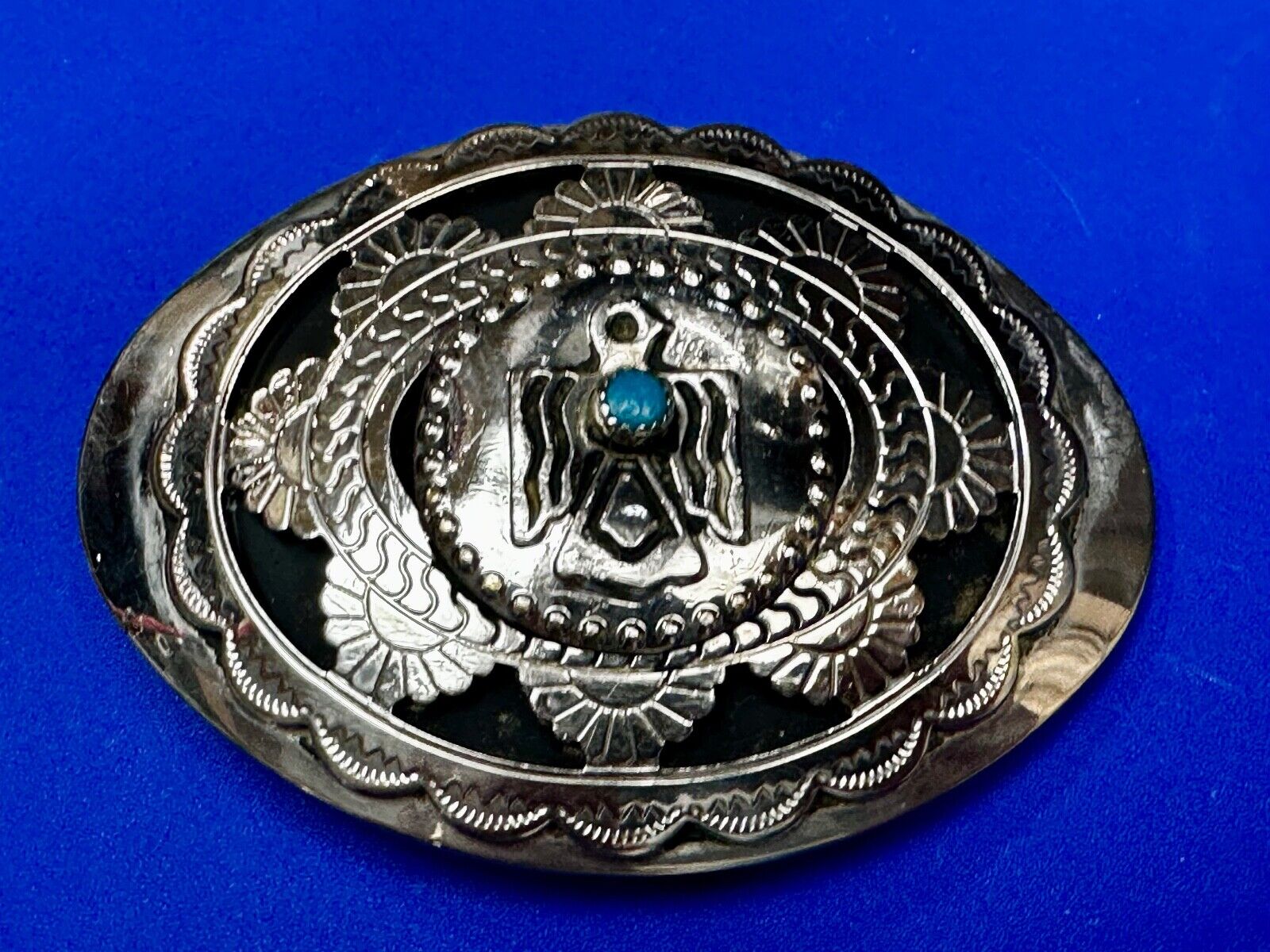 THUNDERBIRD Zuni Native American Artist Belt Buckle BC Makers Mark B Cayaditto