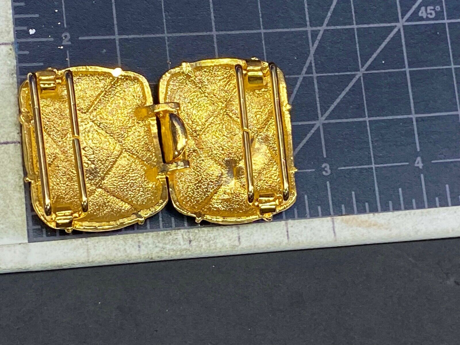 Vintage Gold Tone Basket Weave Pattern Interlocking Two Piece Belt Buckle 