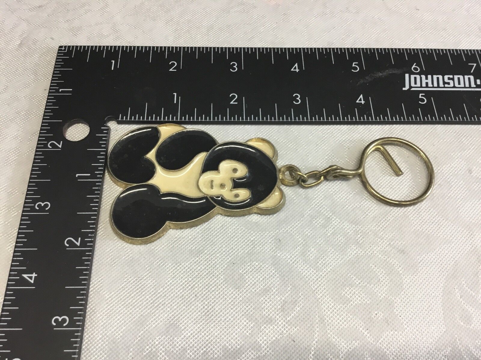 Adorable cut out Large Black and White Panda Bear Keychain with Gold Accents