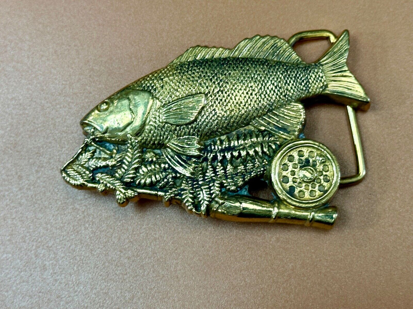 Trout Fishing Cutout sports fish vintage Baron Buckles solid brass belt buckle