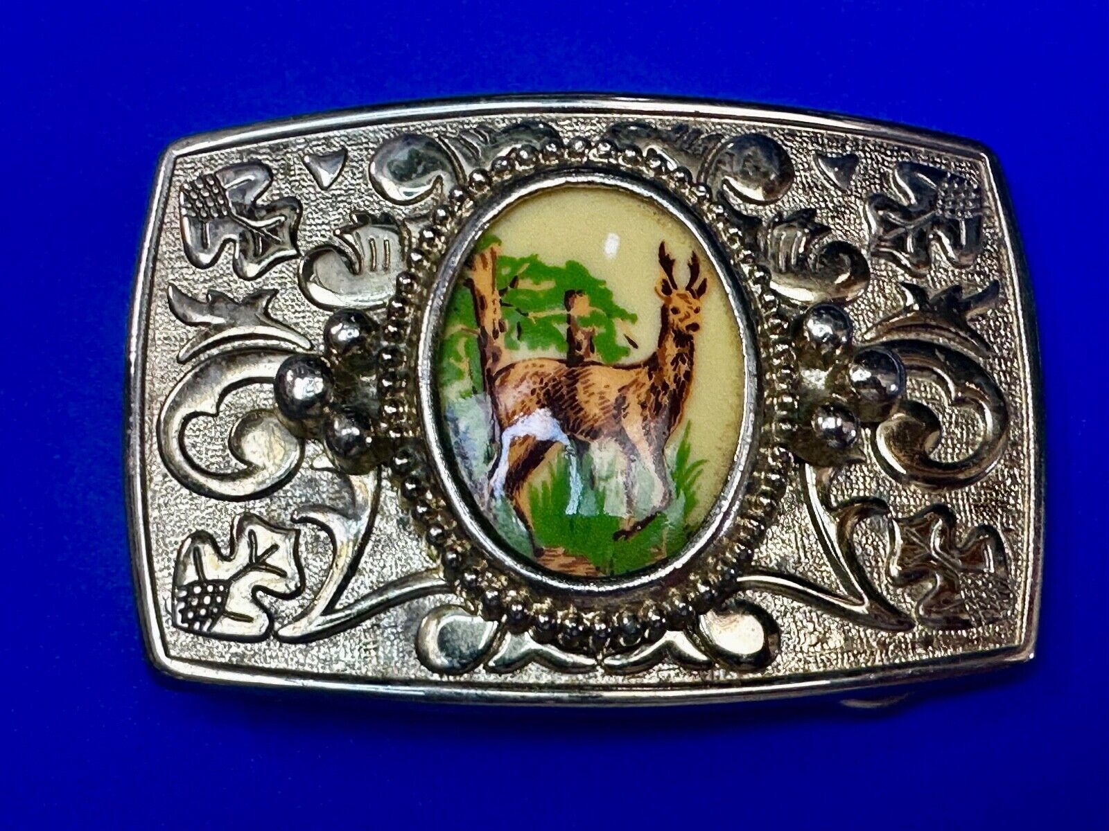 Alpaca Vintage Porcelain? Cab Cabochon Centerpiece in Western Belt Buckle