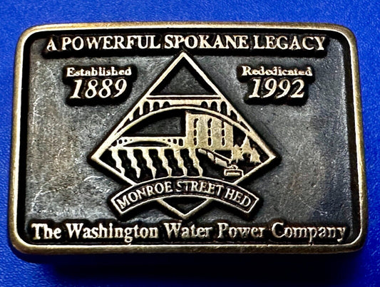 The Washington Water Power Co Spokane Solid Brass 1992 Commemorative Belt Buckle