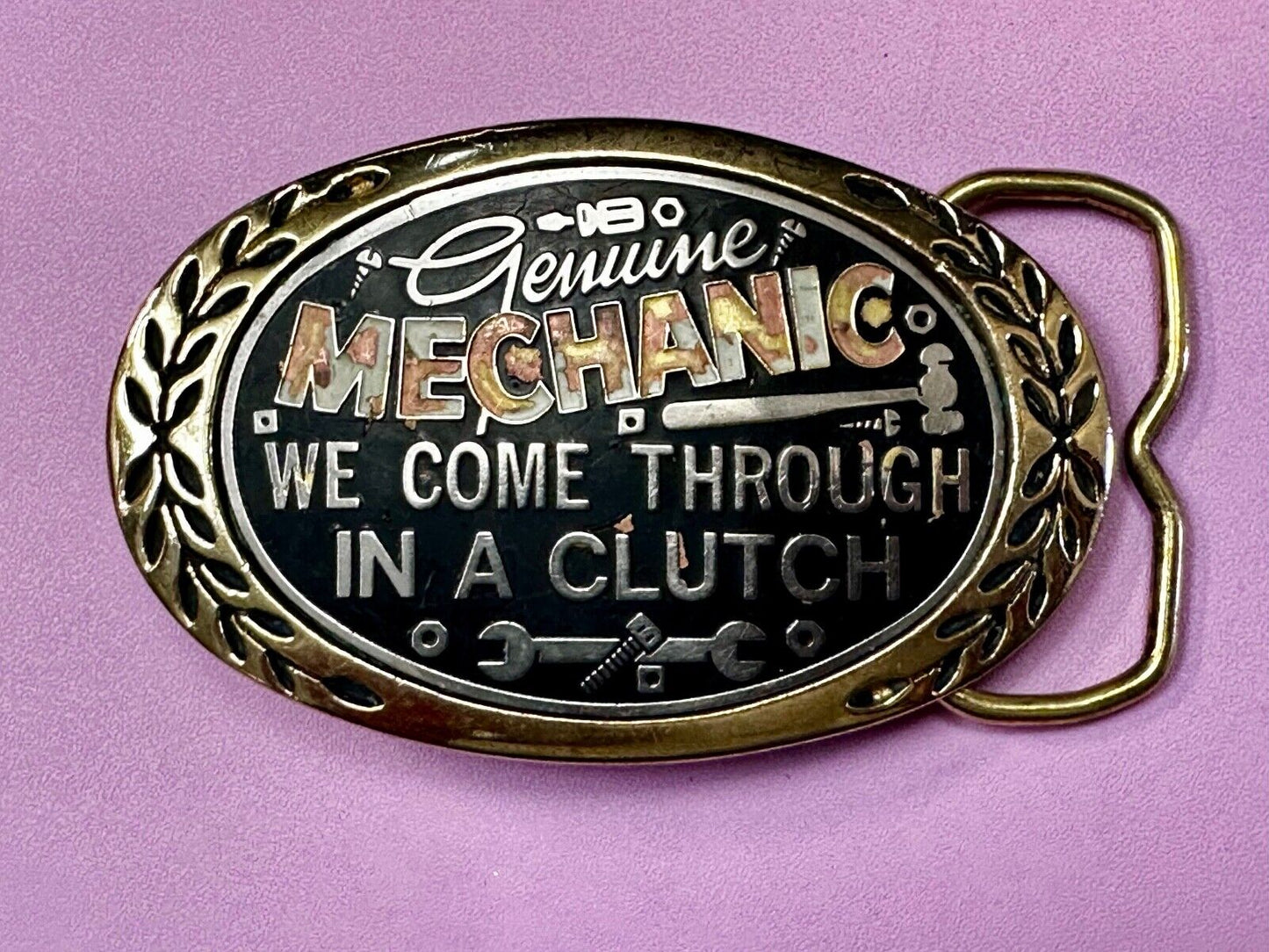 A Genuine Mechanic We come through in a clutch -Aminco 1980 Brass Belt Buckle
