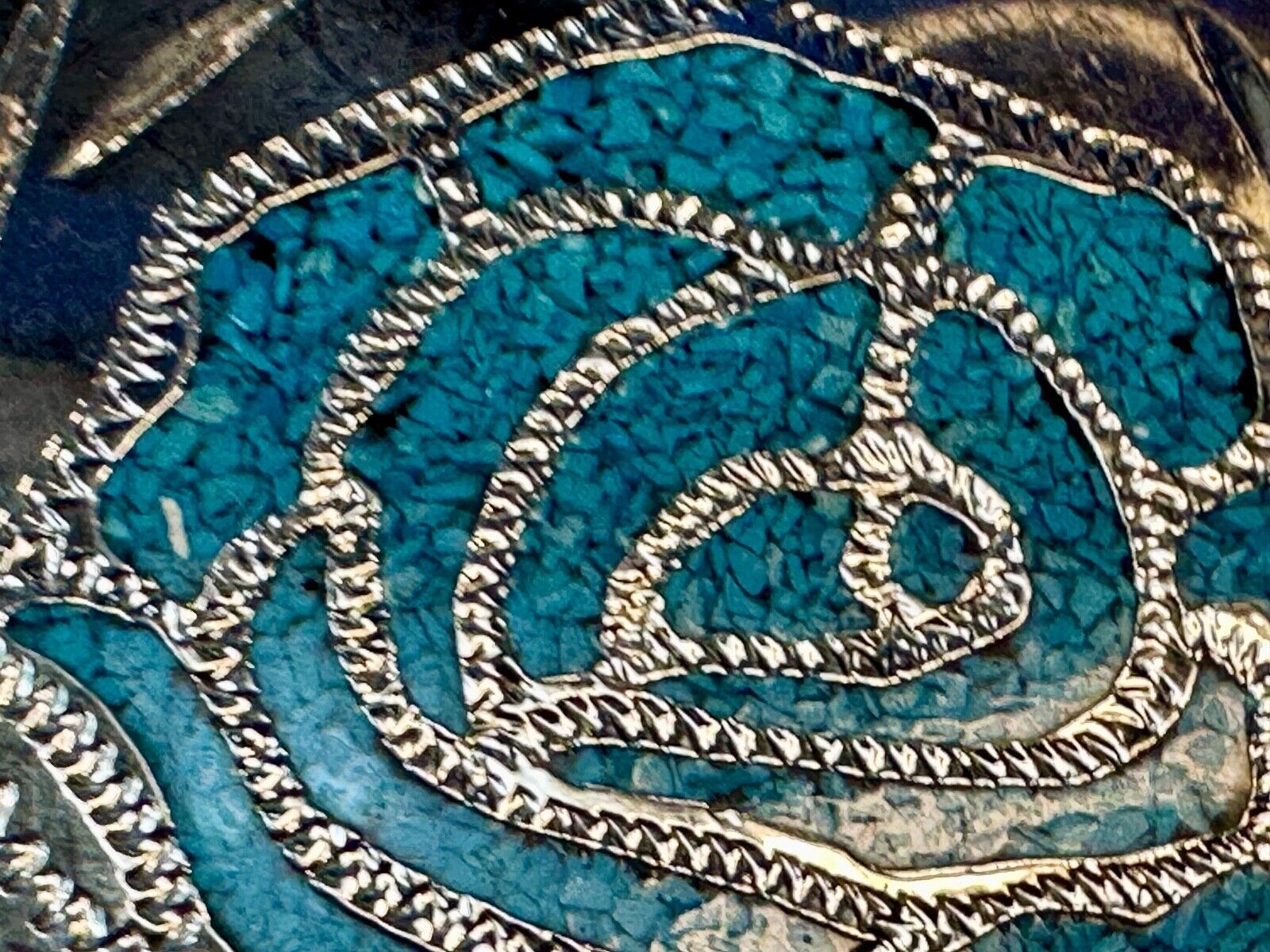 Turquoise inlaid rose flower to 3" wide heart shaped engraved swirl belt buckle