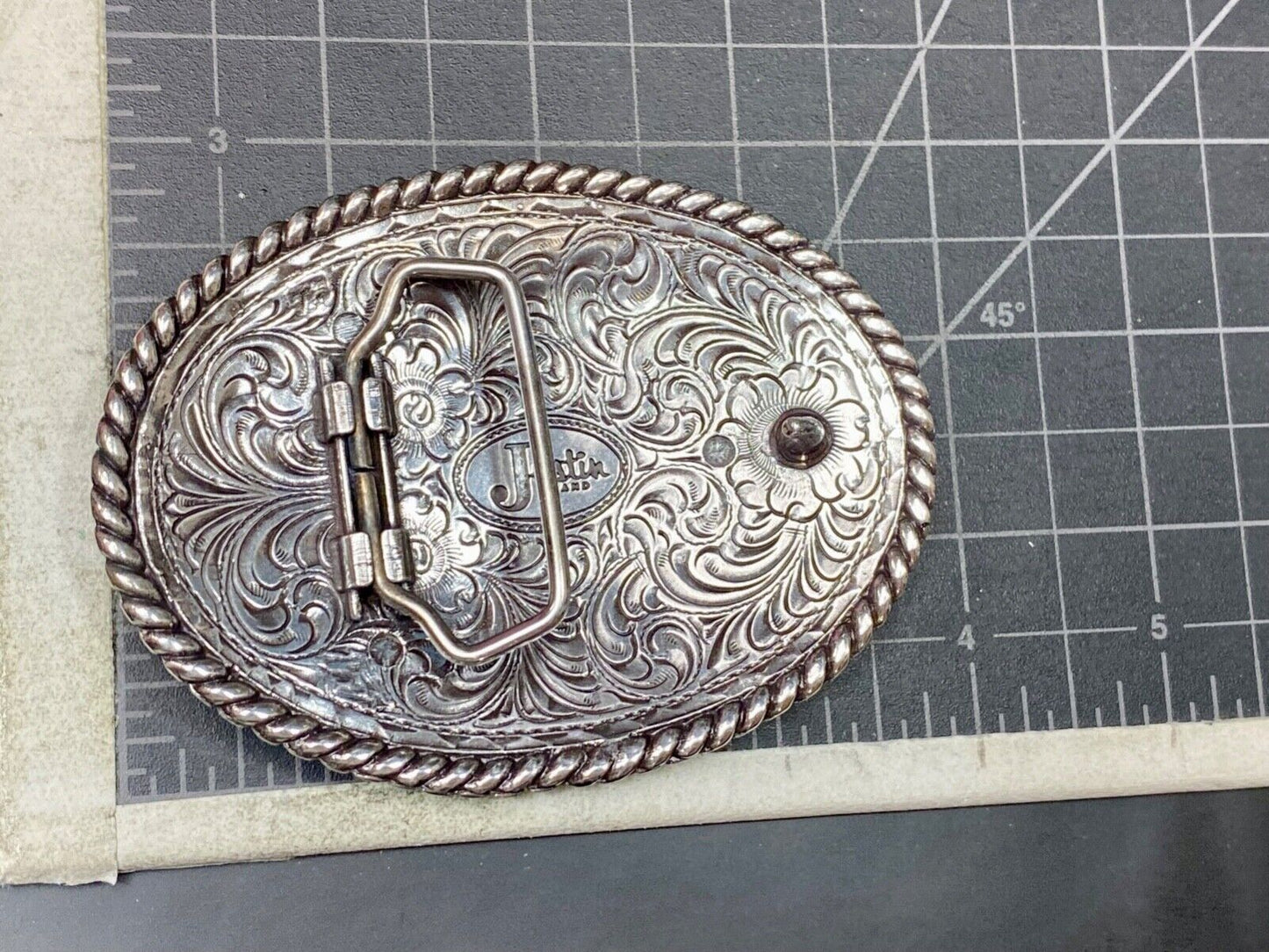 Vintage Justin Cowboys ornate flower swirl Belt Buckle with blank trophy scroll