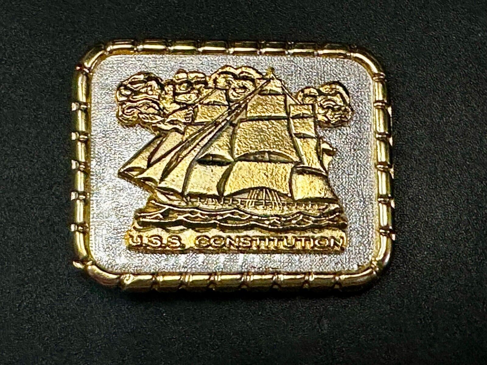 USS Constitution Masted Ship USA  Small Two Tone Commemorative NOS Belt Buckle