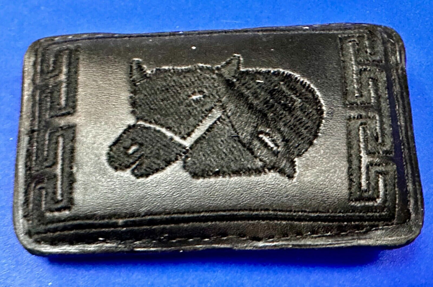 Vintage Horse Head On Black Leather Rectangular Belt Buckle