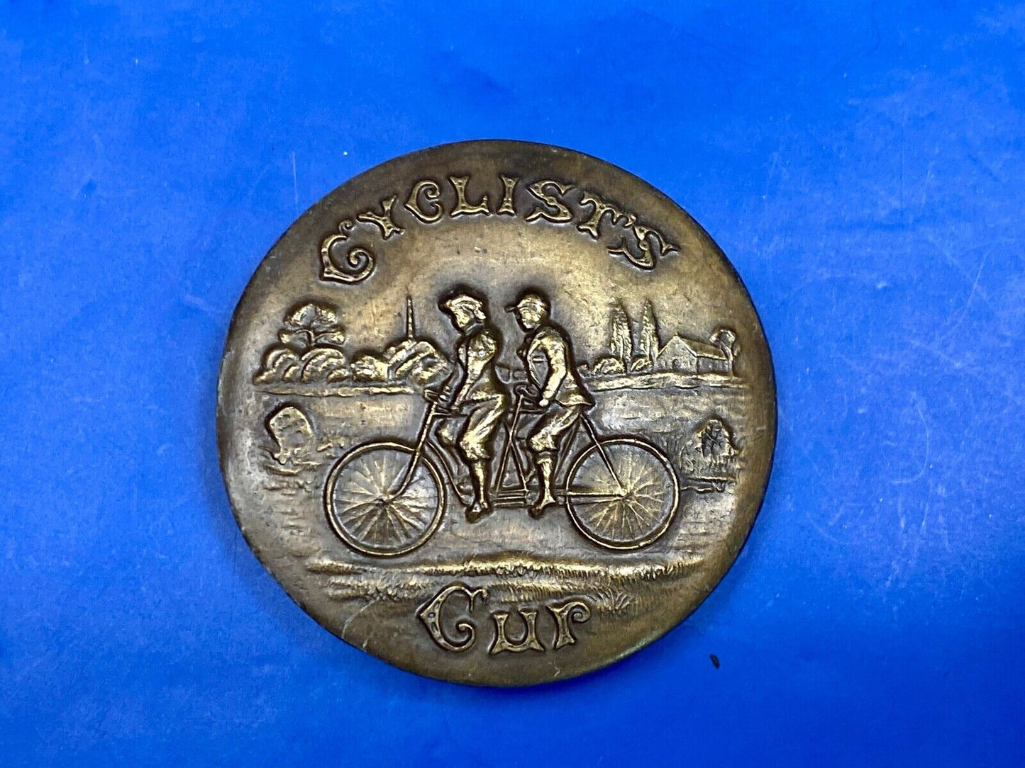 A-39 Cyclists Cup Tandum Bicycle Round Rare! Bergamot Brass Works Belt Buckle