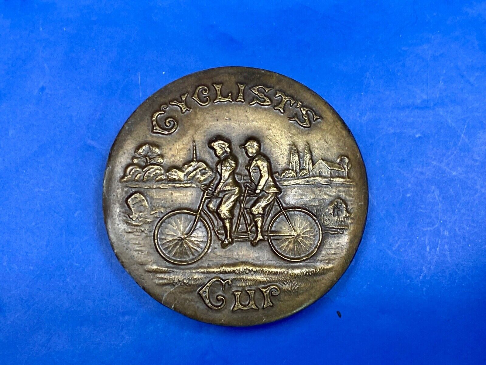 A-39 Cyclists Cup Tandum Bicycle Round Rare! Bergamot Brass Works Belt Buckle