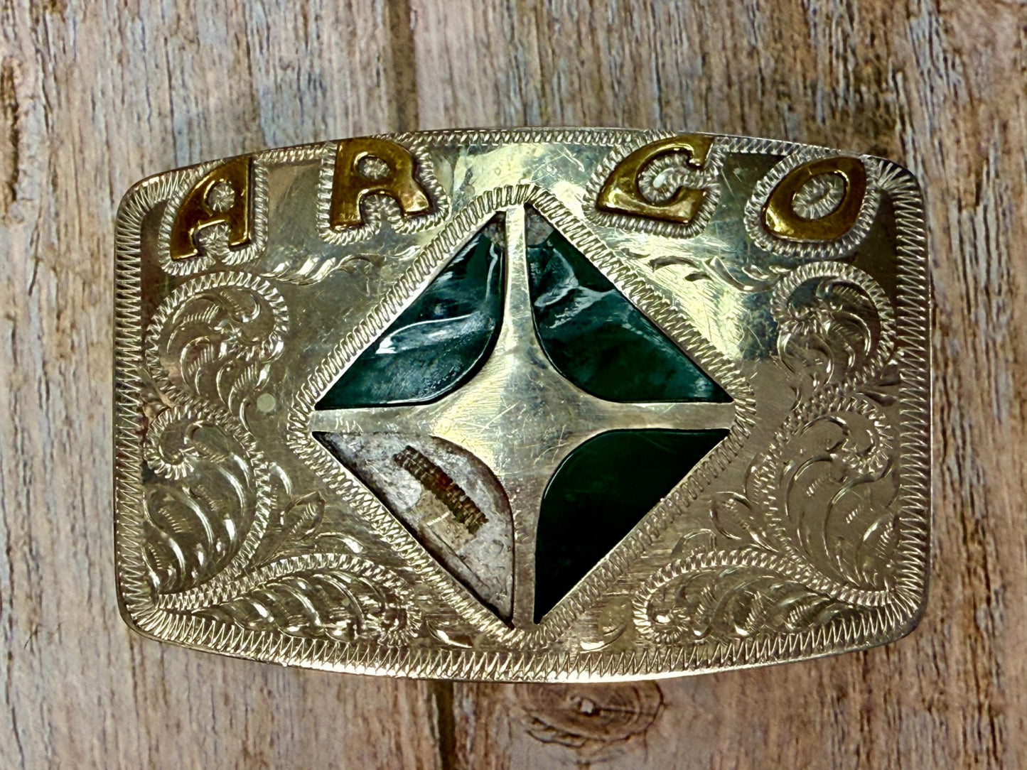 Arco Company?  Inlay Inlaid Western Engraved Vintage Belt Buckle - To Repair
