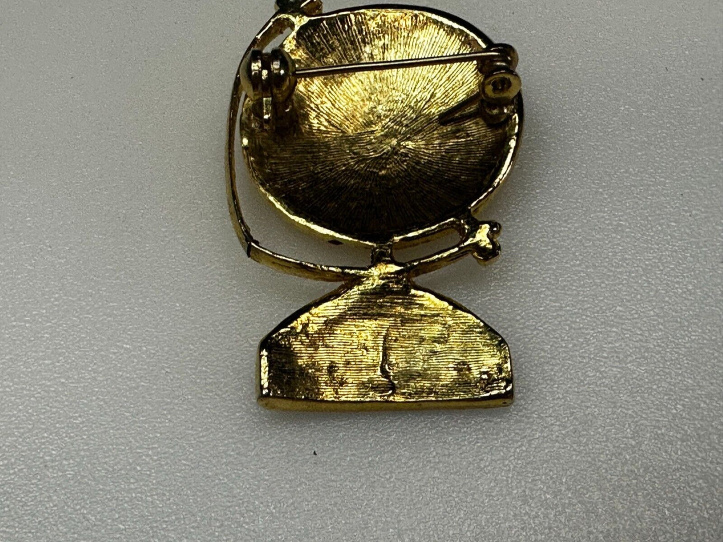 Two Sisters - Globe Covered with Rhinestone's Vintage Gold Tone Brooch Pin