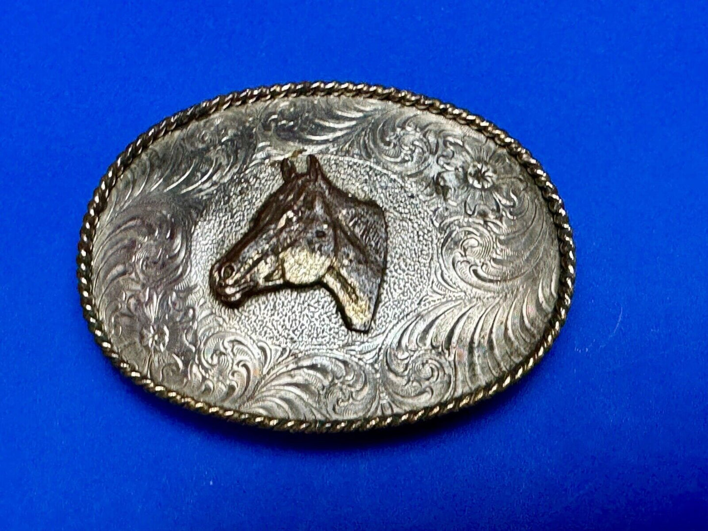 Vintage Horse HEAD Award Design Medals ornate oval two tone belt buckle