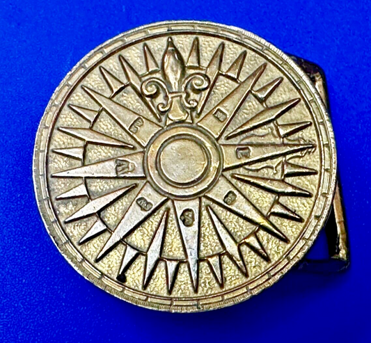 Artist Signed Fleur De Lis Compass Sun Dial Hippie Boho Solid Brass Belt Buckle