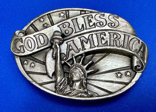 Vintage 1986 god bless America statue of lady liberty American Pride belt buckle