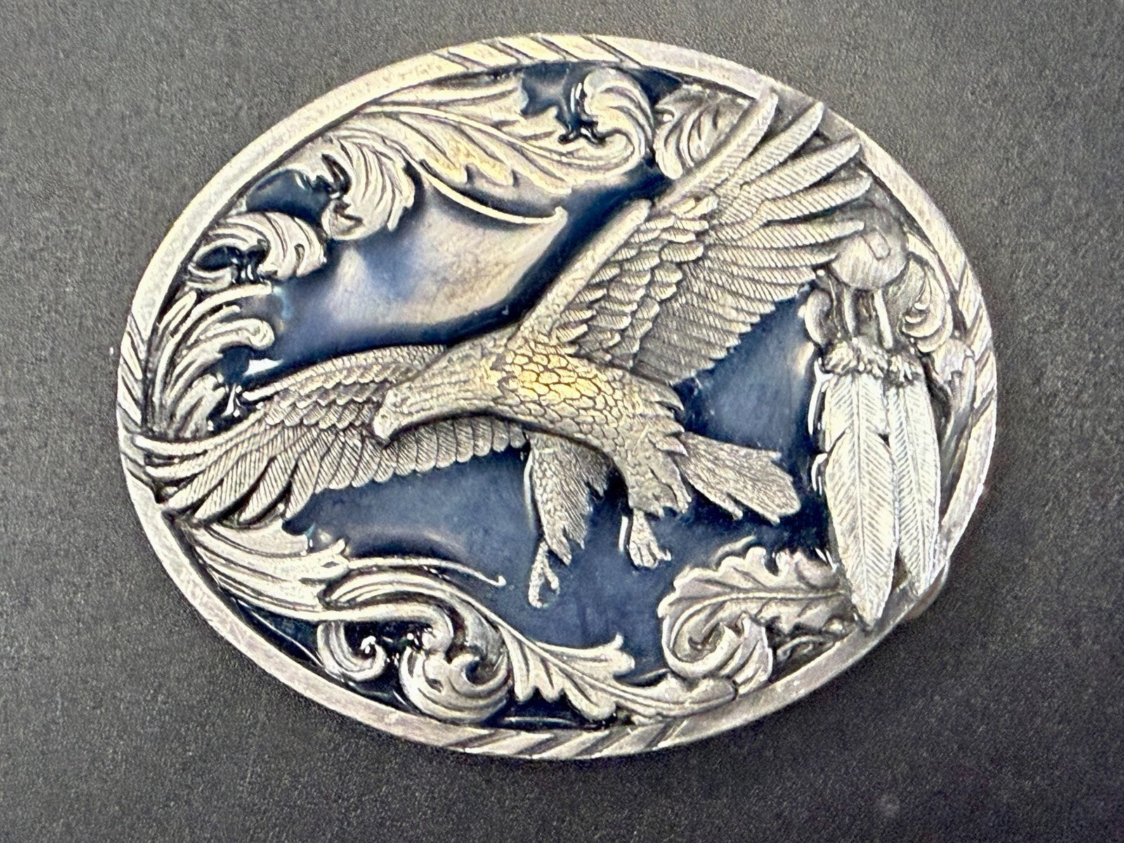 American Indian Flying Eagle Native Feather VTG 1995 Siskiyou Belt Buckle A-2