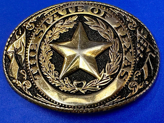 The Great State of Texas - Vintage Gold / Black Color Oval Belt Buckle