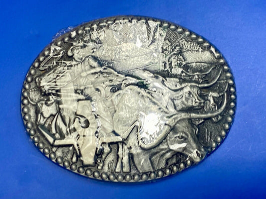 ADM Zee Series Cowboy Longhorn Steer Roping NOS Belt Buckle Award Design Medals 