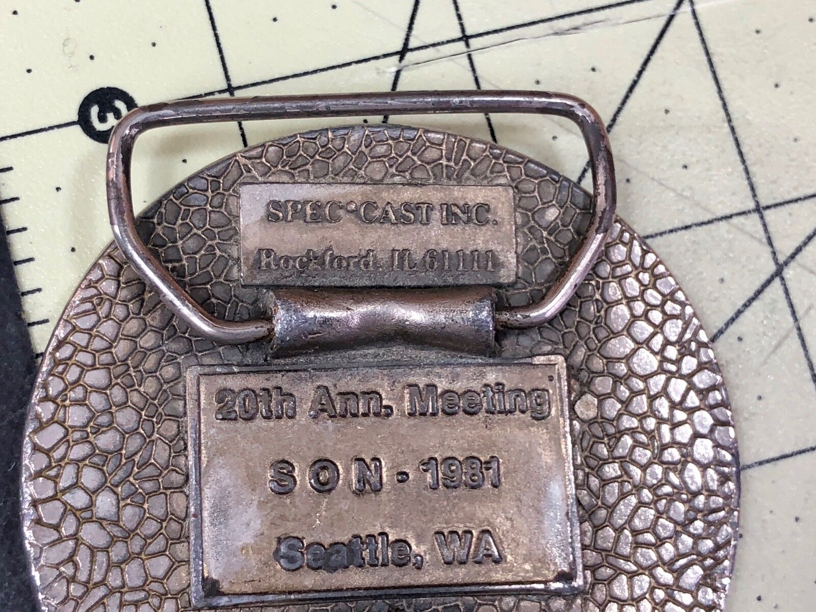 very rare 1981       Society of Hematologists     belt buckle by Spec Cast INC 