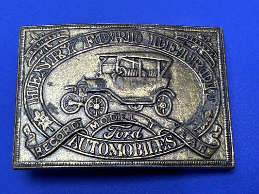 Vintage Henry Ford Detroit Automobiles Model T Car Record Year Belt Buckle