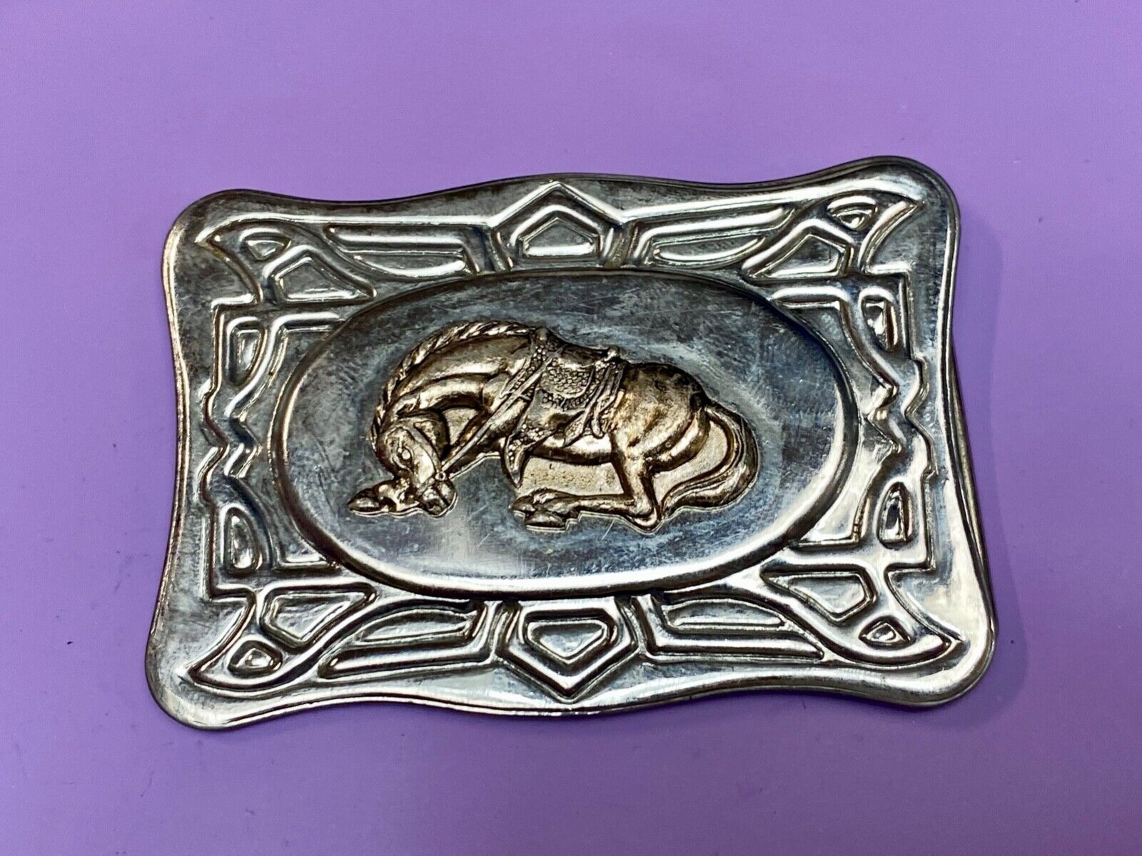 Vintage HORSE in saddle western rodeo cowboys belt buckle