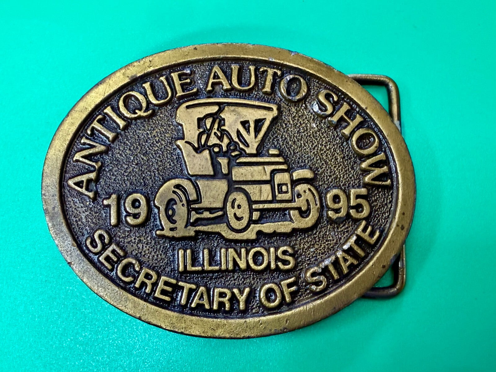 Antique Auto Show Secretary Illinois State 1995 Vintage Collectors Belt Buckle