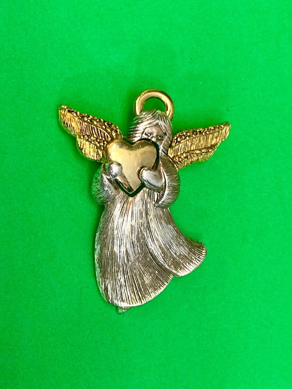 Angel Holding Heart Vintage Brooch Pin Gold & Silver Tone Lc Liz Claiborne 