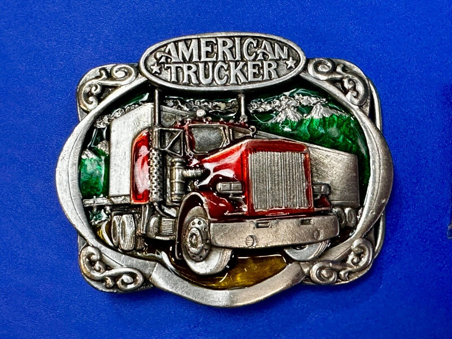 American Trucker Long Hauler Semi Drivers Big Rig Vintage 80's Belt Buckle
