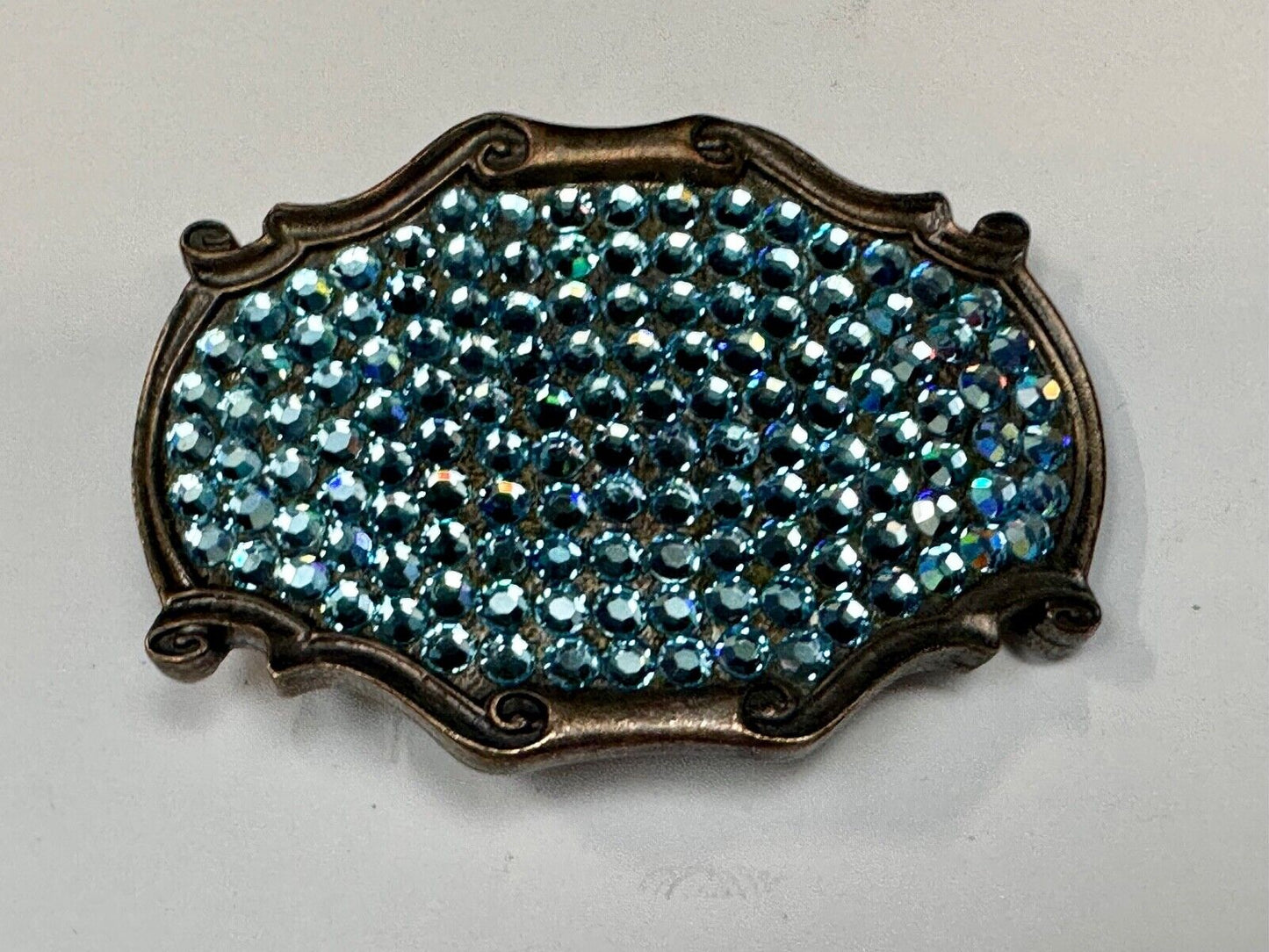 Vintage light blue rhinestone covered western framed belt buckle