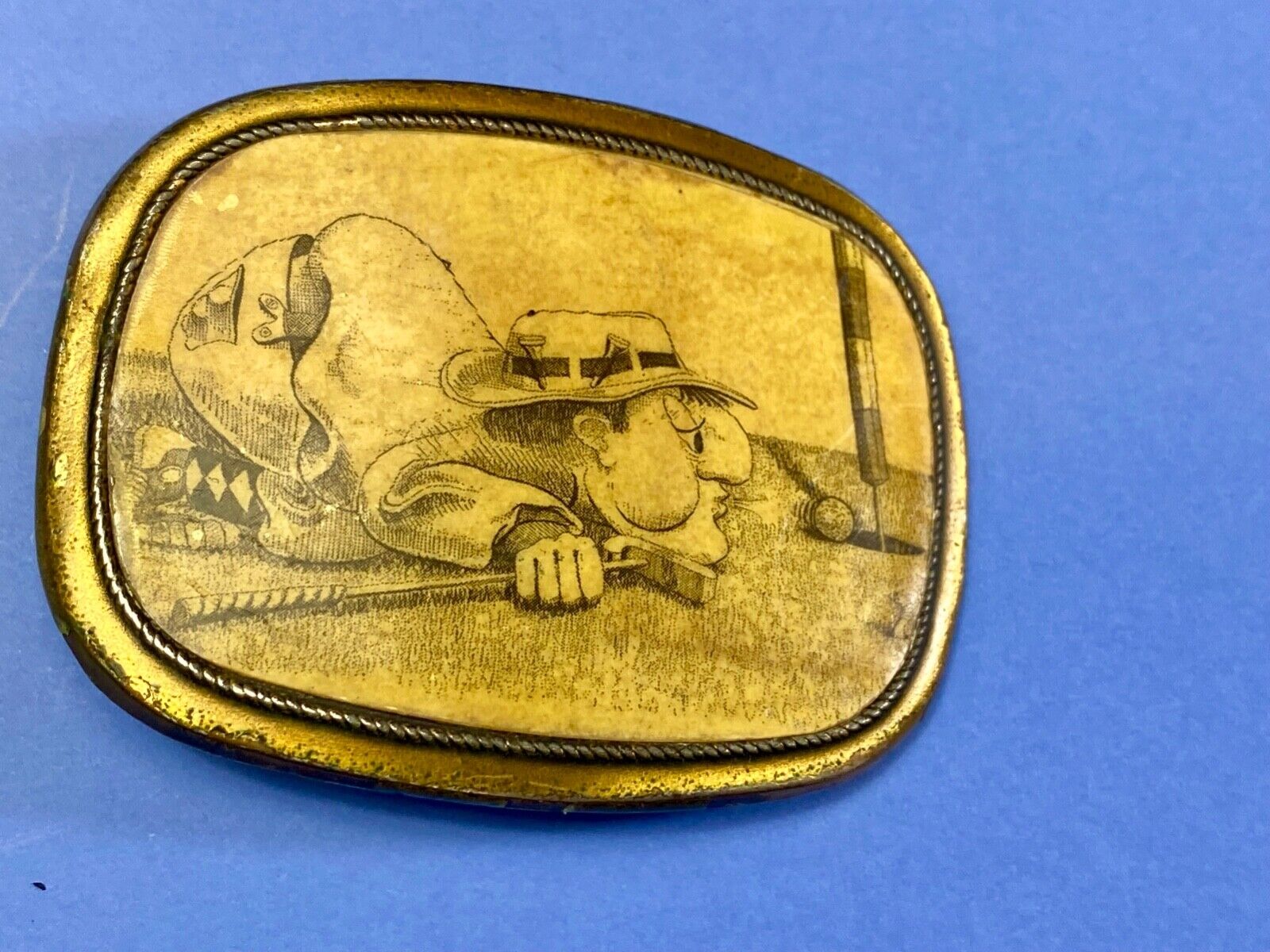 Vintage 1970s Funny Golf Cartoon Comic Metal Belt Buckle