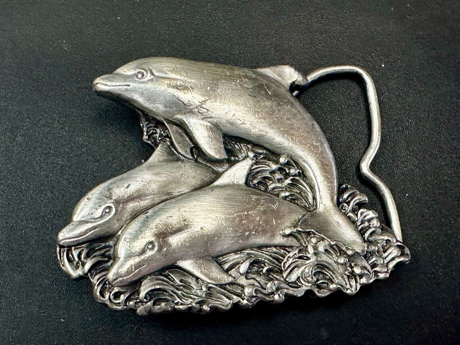 Three Jumping Dolphins Vintage 1970's Nature Love Bergamot Belt Buckle