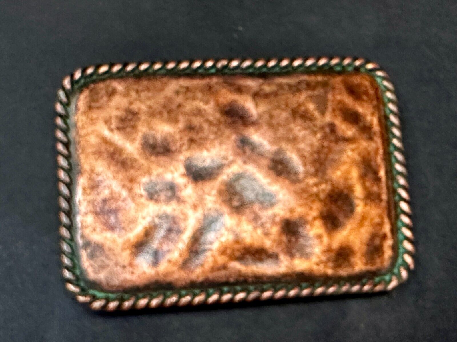 Artisan Hammered Dented Rope Border Rectangular Vintage Vibe Belt Buckle