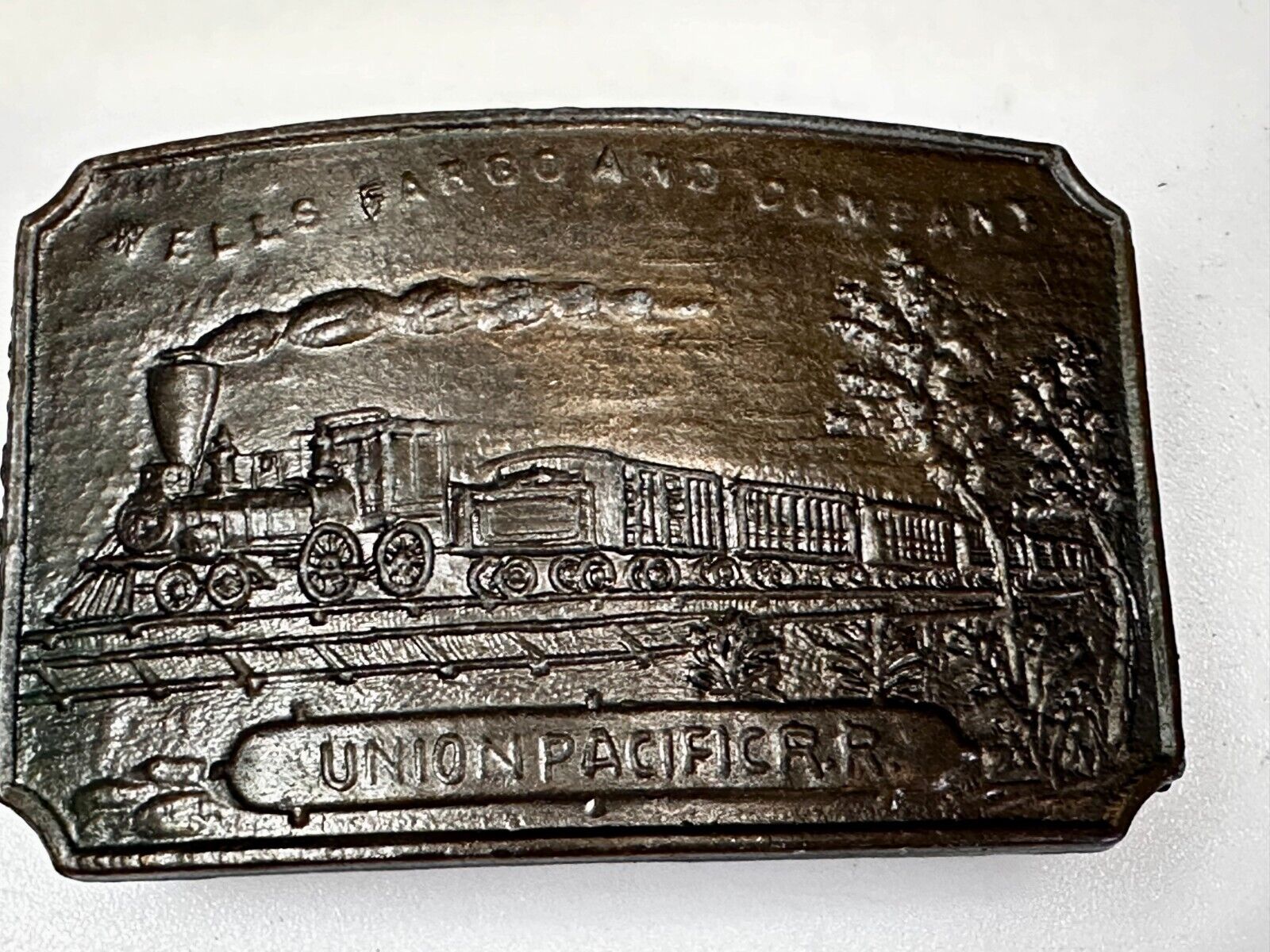 Union Pacific RR Wells Fargo & Co Train Steam Engine Locomotive Belt Buckle