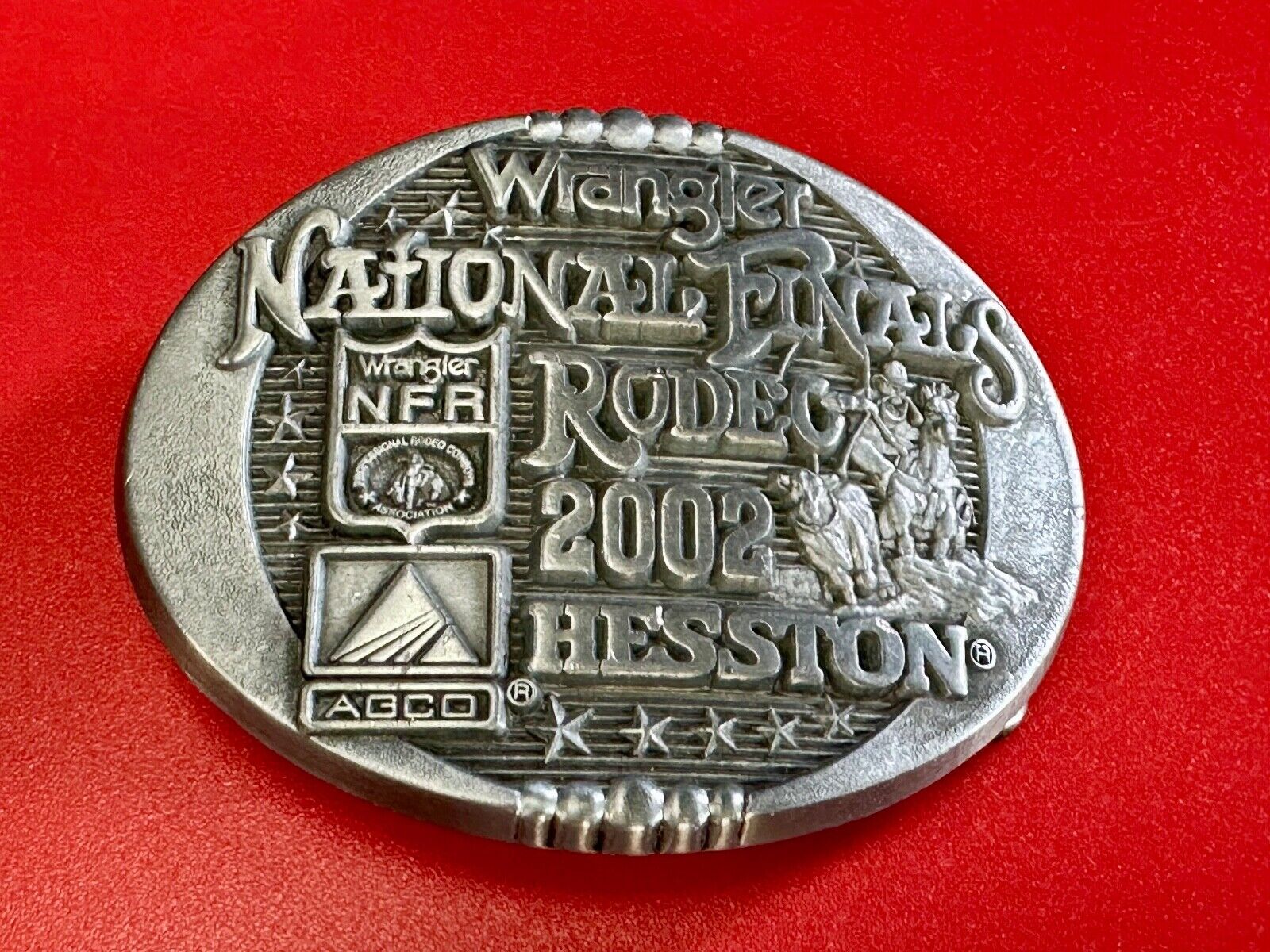 2002 Youth Sized Hesston National Finals Rodeo Bull Riding Cowboys belt buckle 
