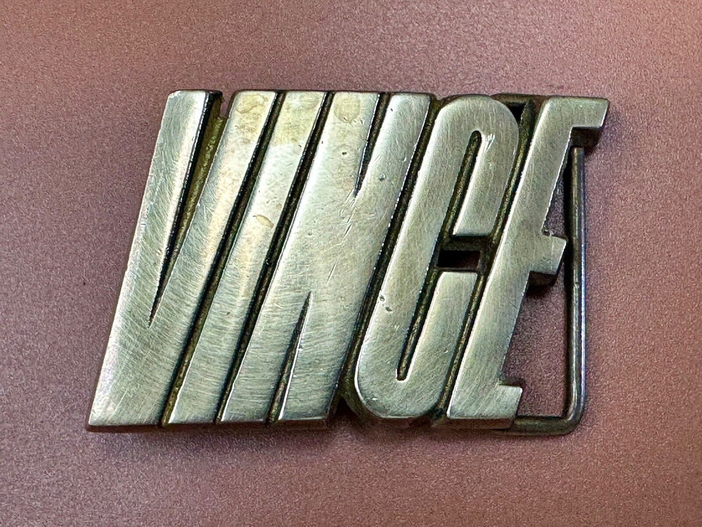 VINCE  custom name cutout block letter solid brass belt buckle by Baron Buckles