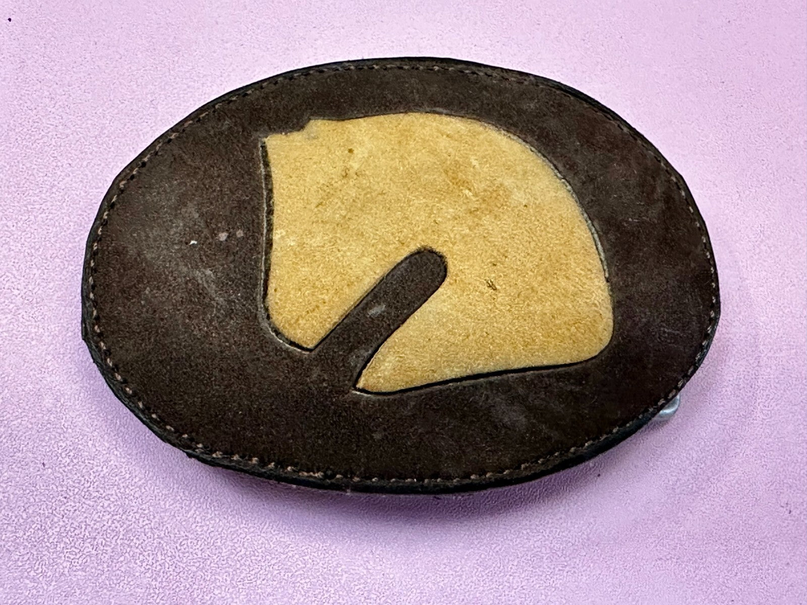Abstract Horse Head - Brown Leather Stitched Vintage Belt Buckle