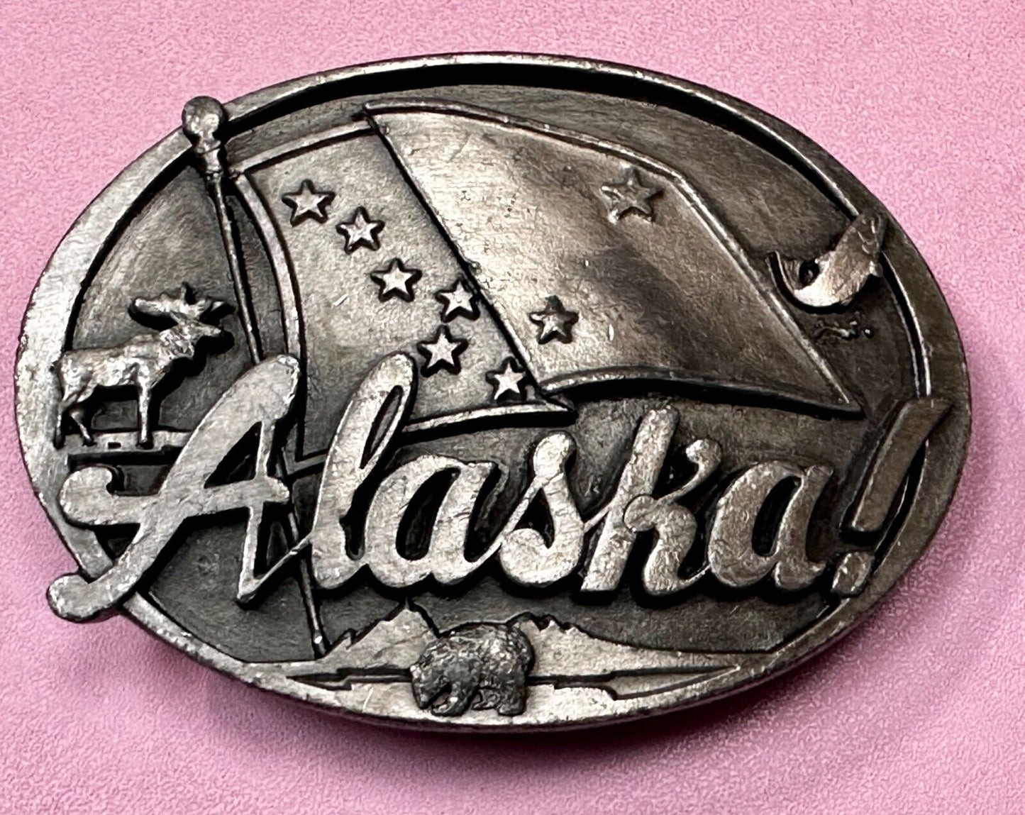 Alaska Flag Commemorative The Great Land Last Frontier State 1980's Belt Buckle