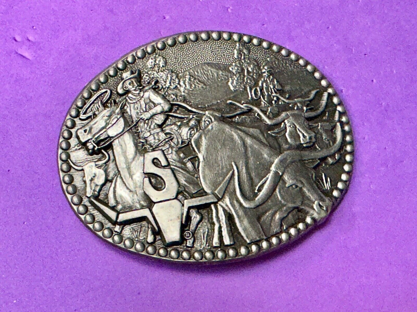 ADM Zee Series Cowboy Longhorn Steer Roping NOS Belt Buckle Award Design Medals