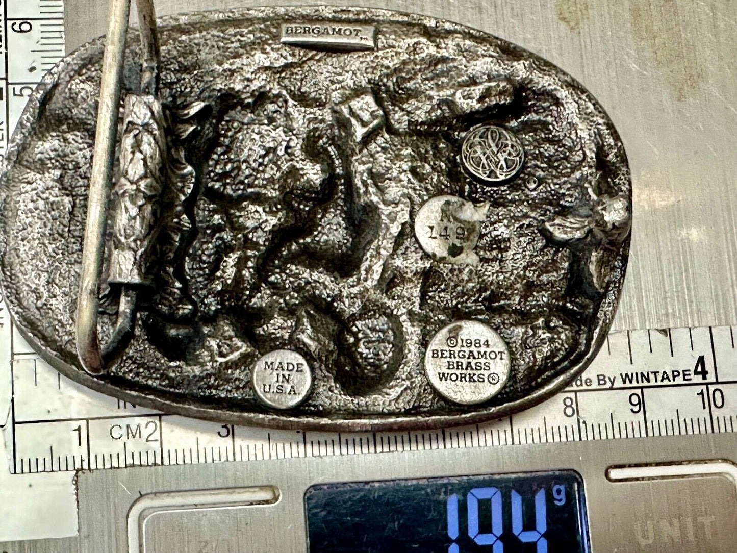 Biker Couple riding on Motorcycle  Vintage 1984 Bergamot belt buckle  L-49 1