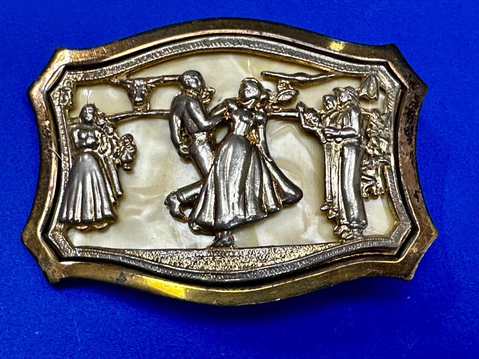 Antique Dancing Couple Formal Waltz Ballroom Gold Tone Western Belt Buckle