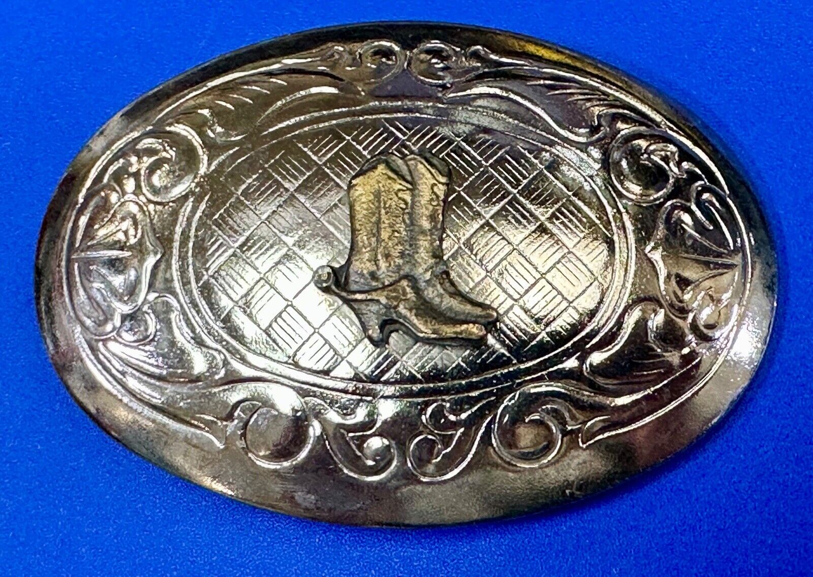 vintage Cowboy Boots western theme two tone flower swirl design belt buckle