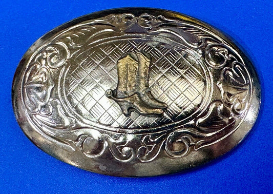 vintage Cowboy Boots western theme two tone flower swirl design belt buckle