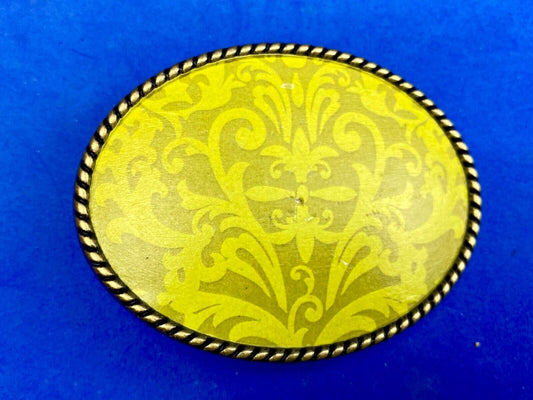 Vintage bright lime green wallpaper pattern belt buckle by Ivan 