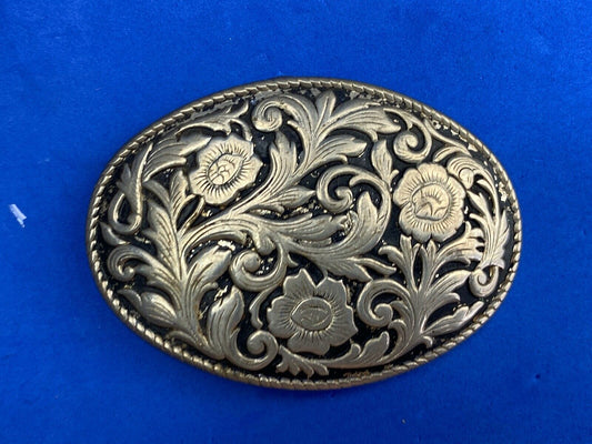 Vintage Flower Swirl silver and black color Belt Buckle Floral patterns